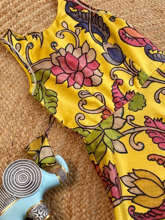 Kids Tussar Silk Pen Kalamkari Printed Gown