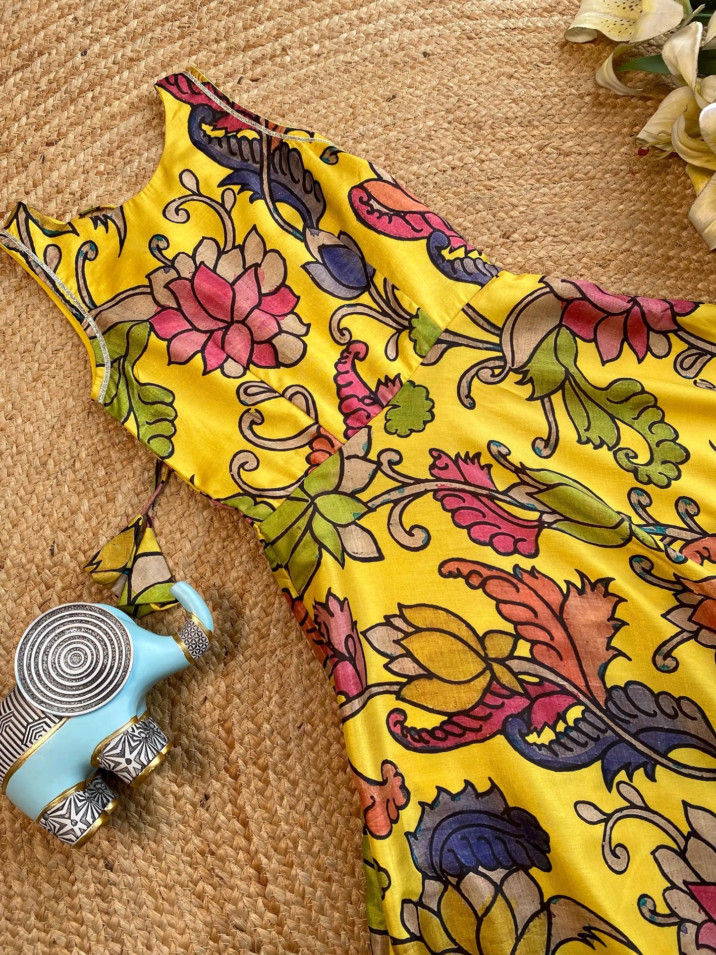 Kids Tussar Silk Pen Kalamkari Printed Gown