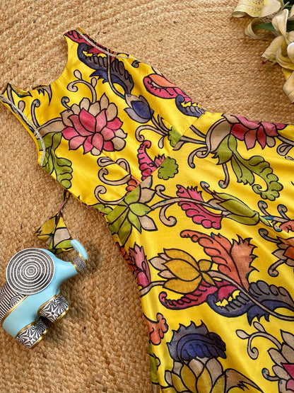 Kids Tussar Silk Pen Kalamkari Printed Gown