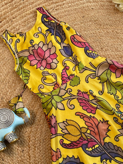 Kids Tussar Silk Pen Kalamkari Printed Gown