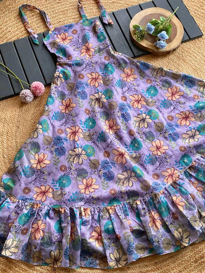 Girls Floral Printed Cotton Maxi Dress – Lavender Flared Dress (1 Month–16 Years)