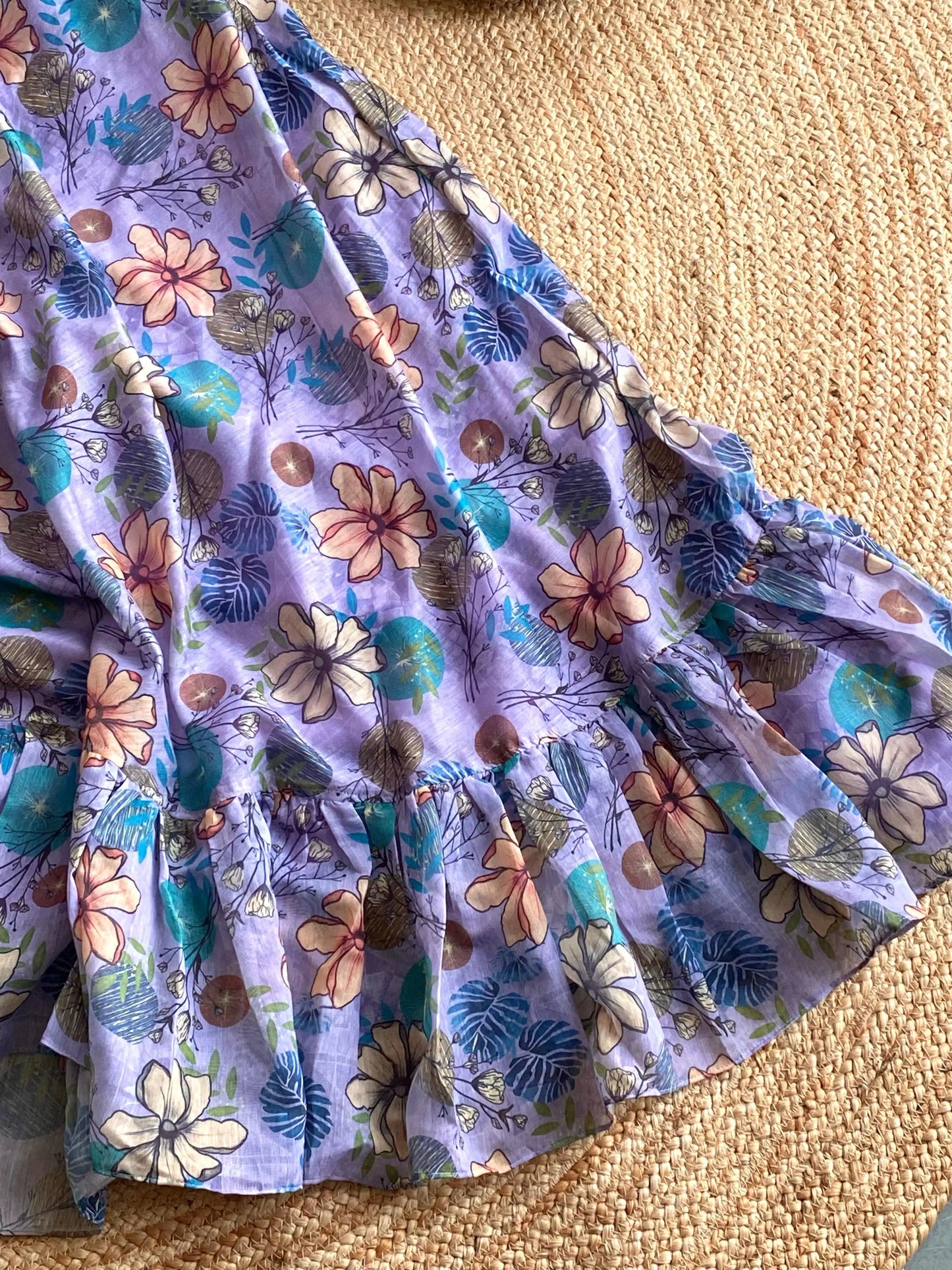 Girls Floral Printed Cotton Maxi Dress – Lavender Flared Dress (1 Month–16 Years)