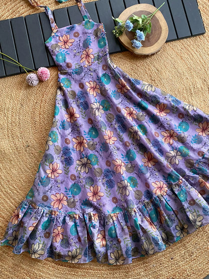 Girls Floral Printed Cotton Maxi Dress – Lavender Flared Dress (1 Month–16 Years)