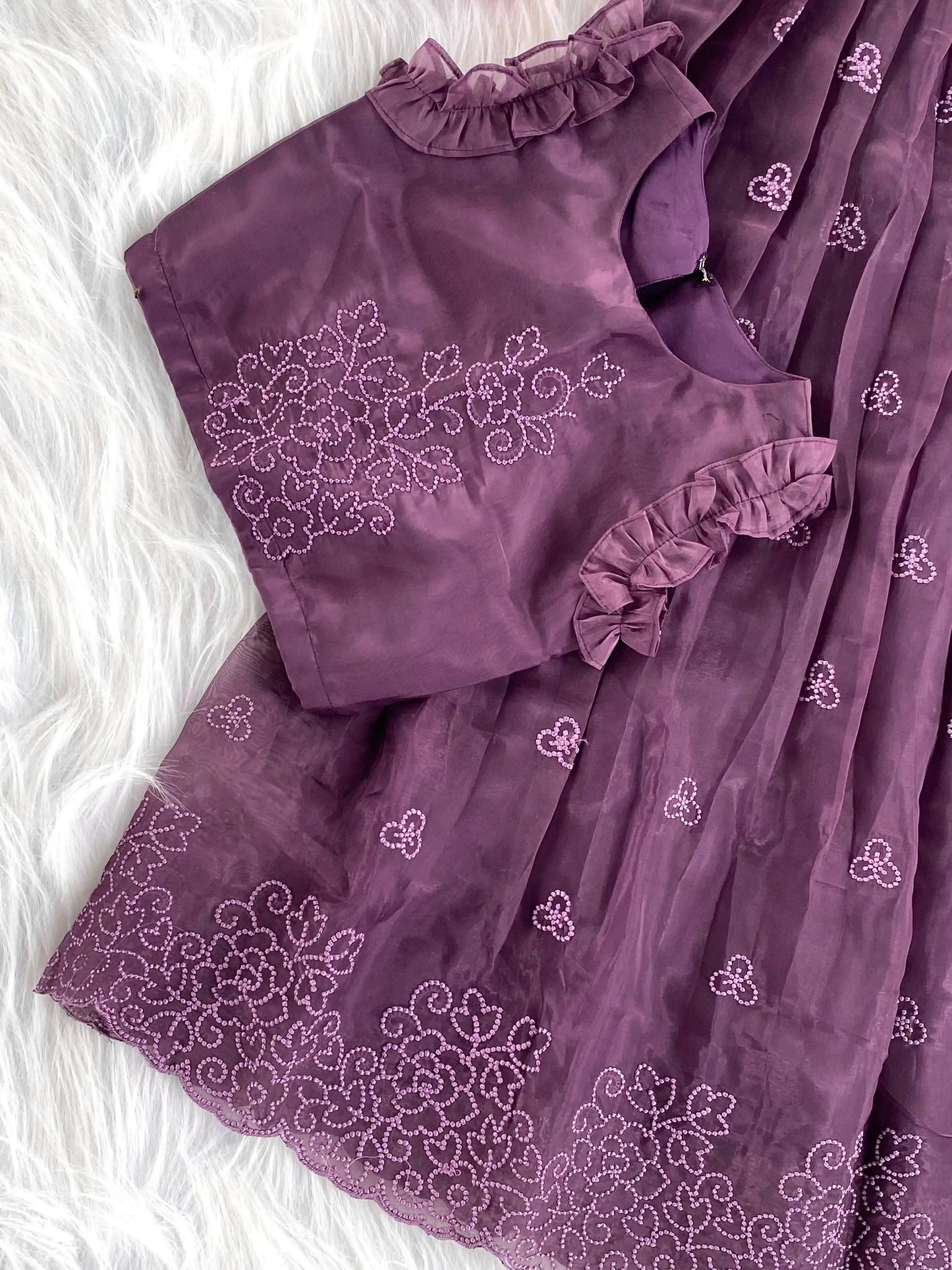 Crush Organza Embroidered Lehenga Choli Set (1 Month–16 Years) - Purple