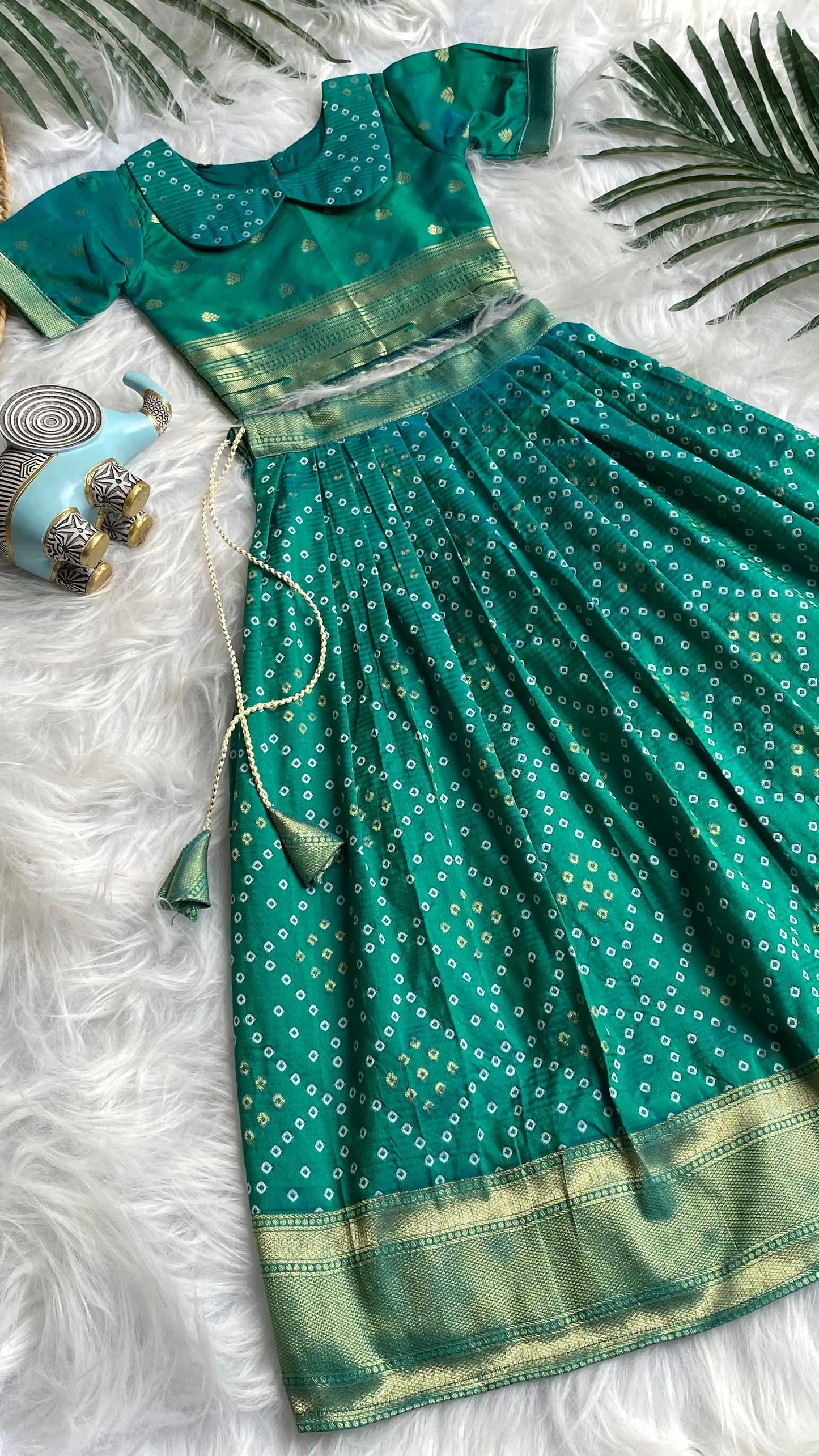 Kids Radha Krishna Lehenga Choli - Green