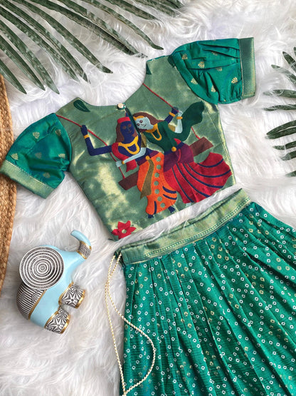 Kids Radha Krishna Lehenga Choli - Green