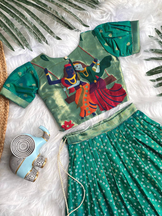 Kids Radha Krishna Lehenga Choli - Green