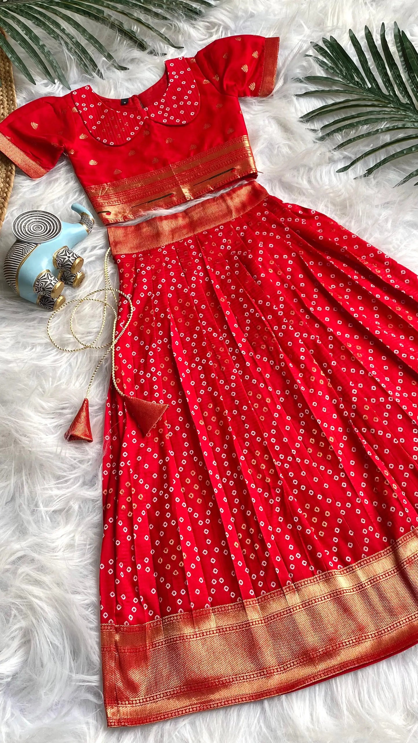 Kids Radha Krishna Lehenga Choli - Red