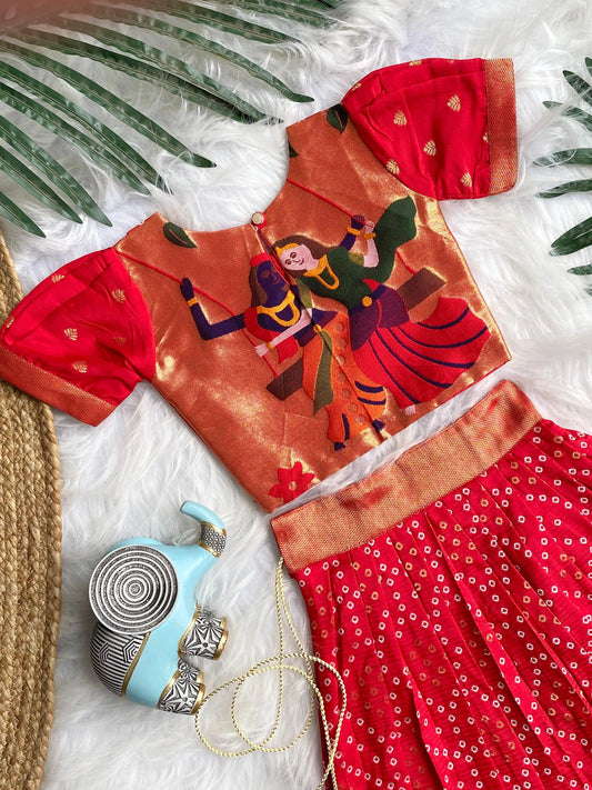 Kids Radha Krishna Lehenga Choli - Red