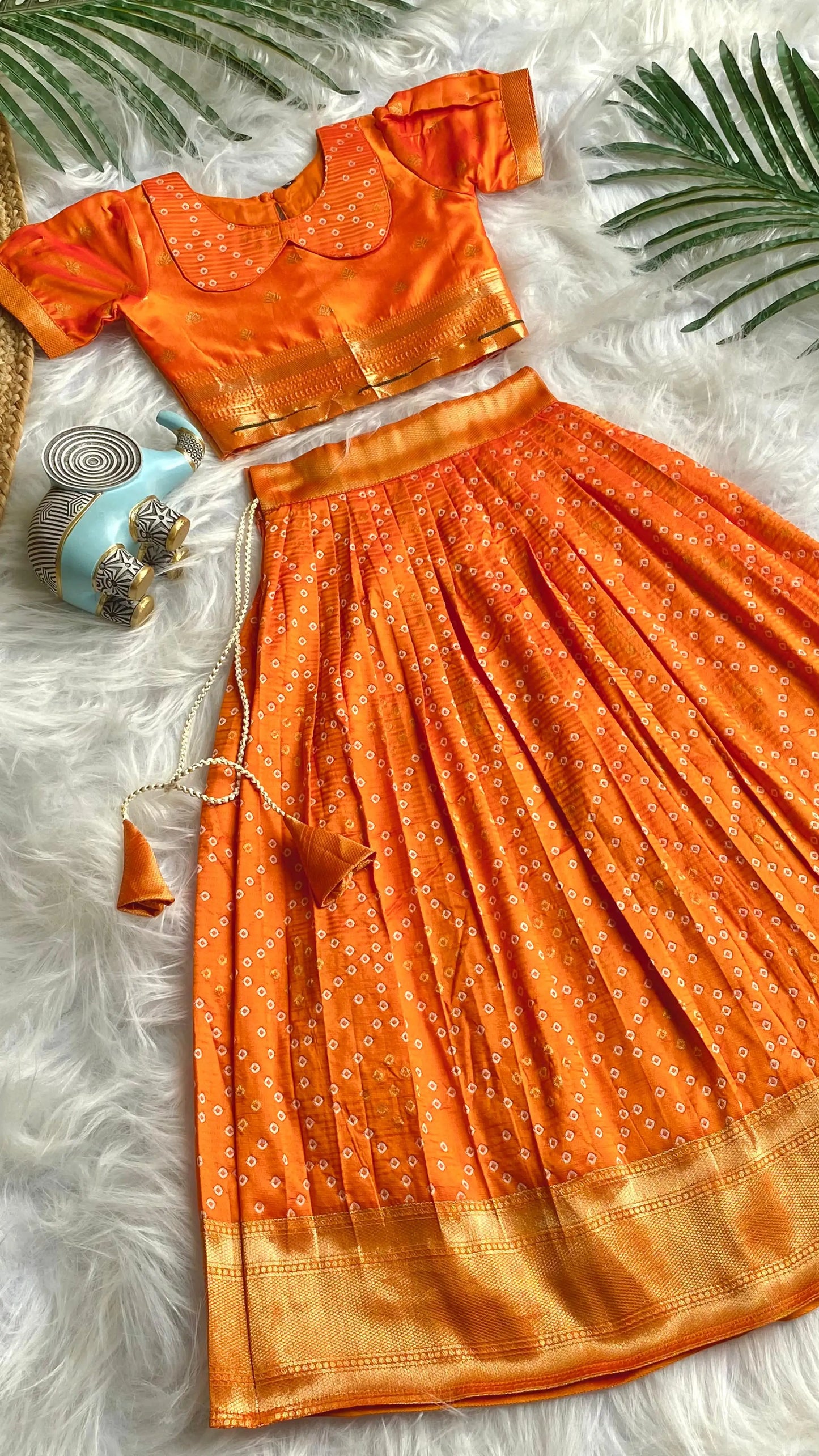 Kids Radha Krishna Lehenga Choli - Orange