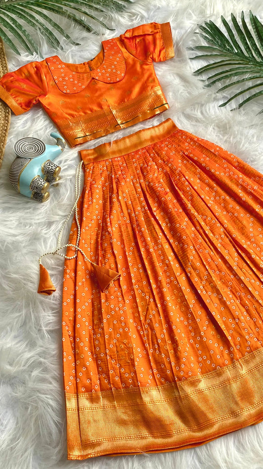 Kids Radha Krishna Lehenga Choli - Orange