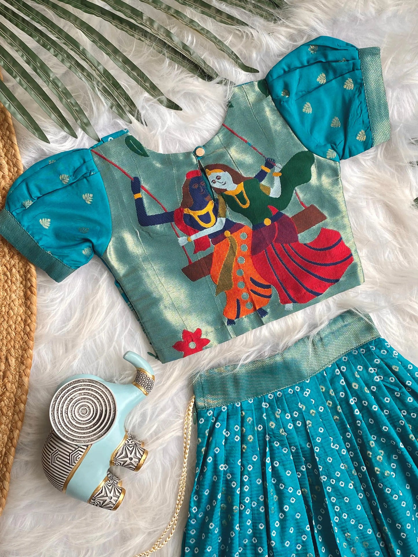 Kids Radha Krishna Lehenga Choli - Teal