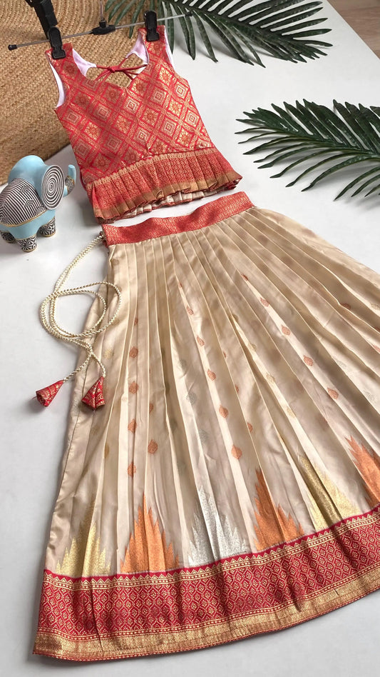 Kids Traditional Lehenga Choli – Red Cream