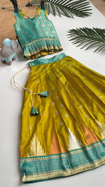 Kids Traditional Lehenga Choli – Green Yellow