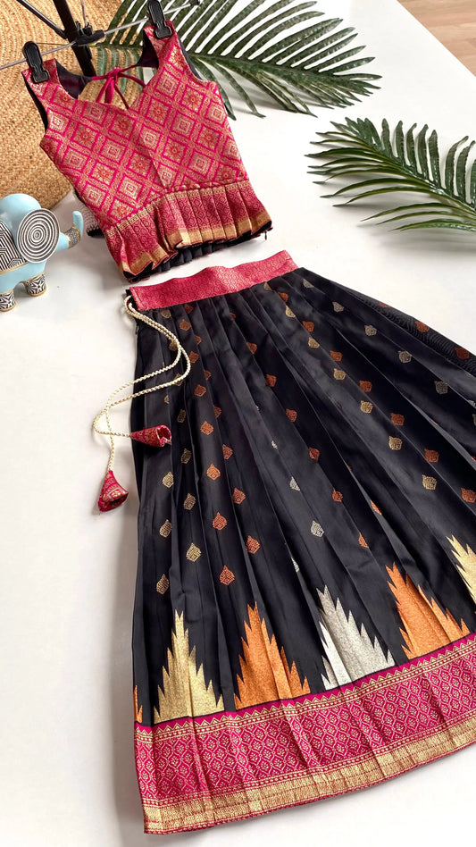 Kids Traditional Lehenga Choli – Pink Black