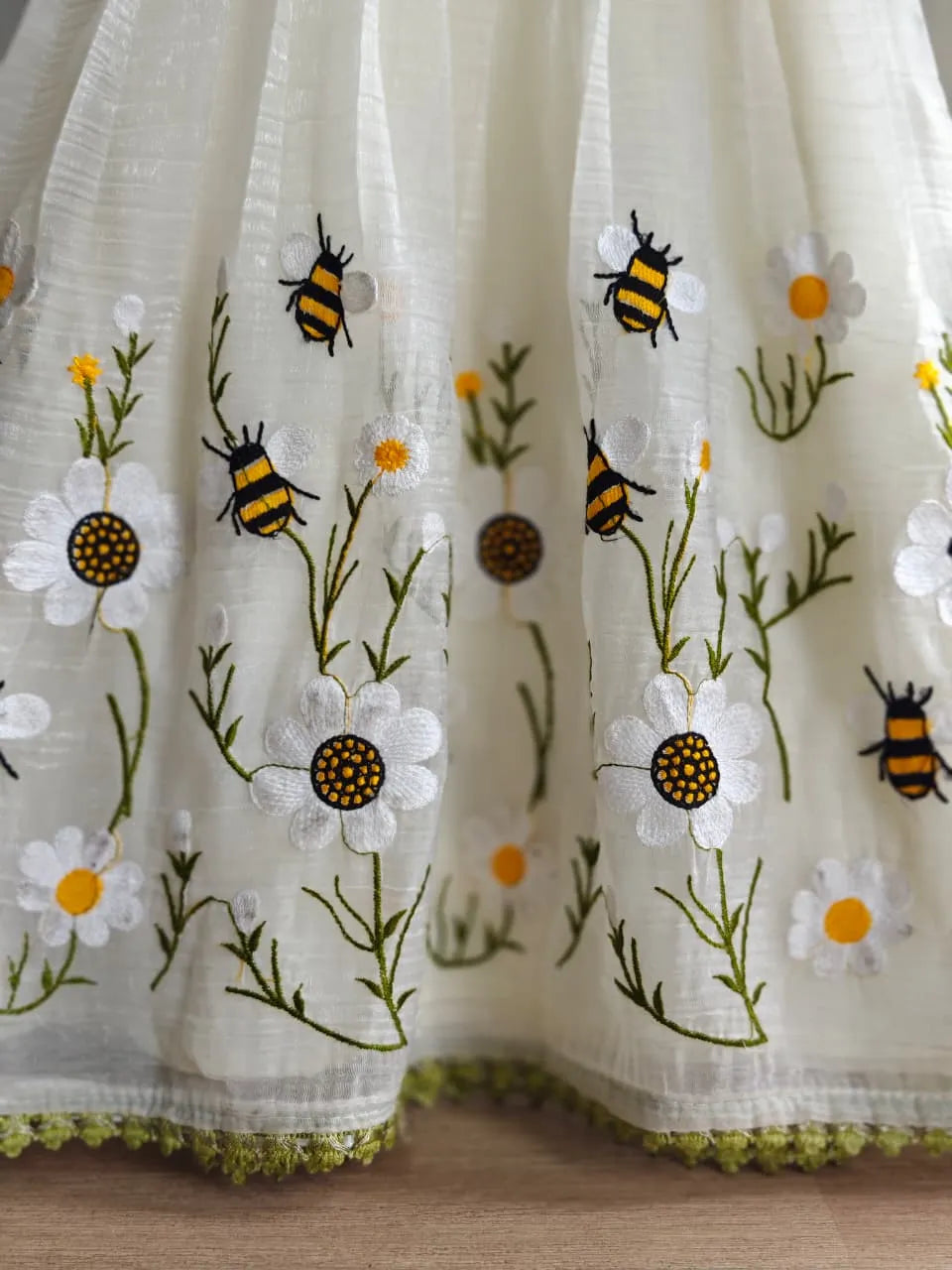 Ivory Floral Bee Embroidered Kids Party Wear Gown