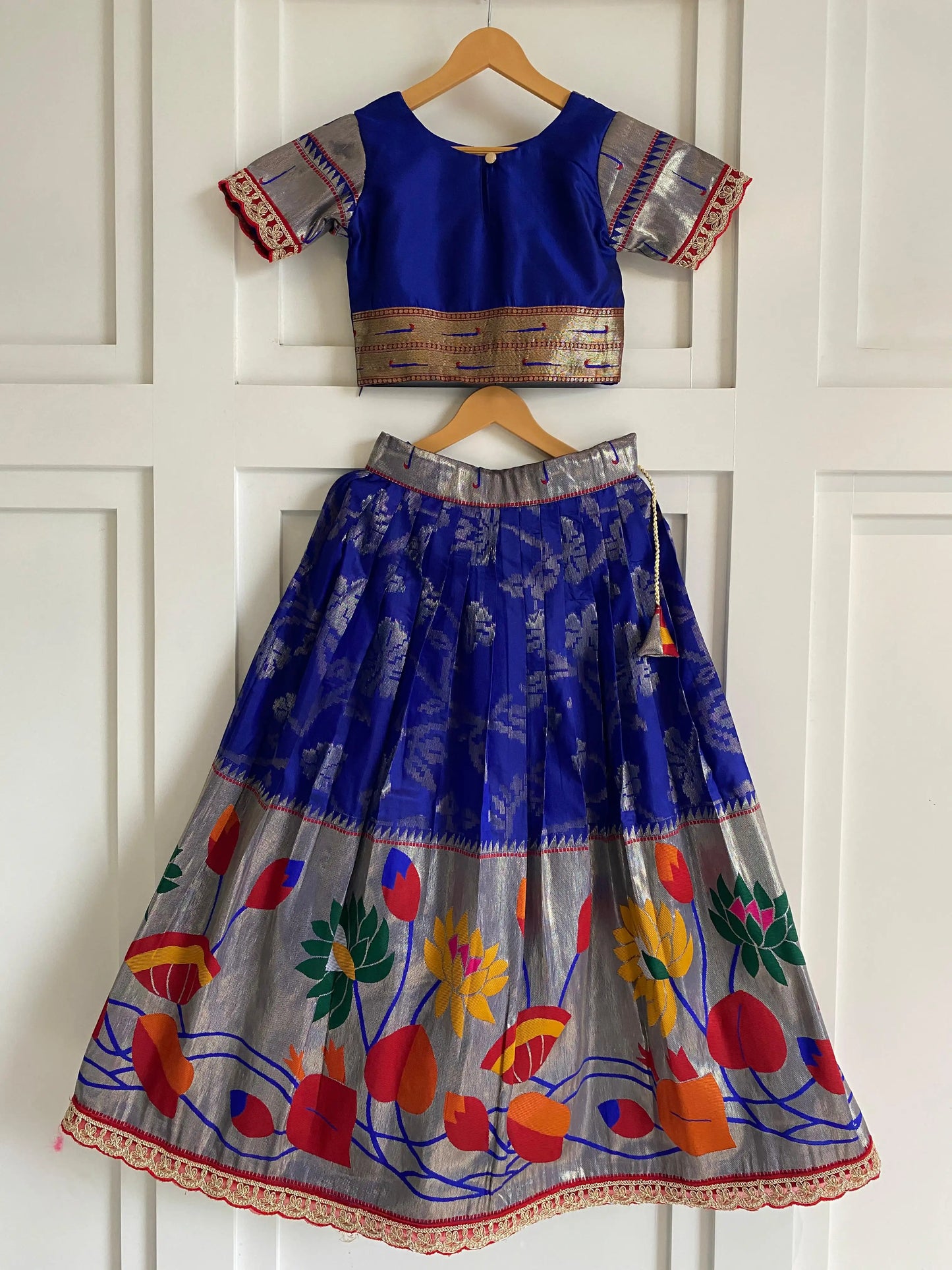 Kids Festive Paithani Lehenga Choli Set - Blue