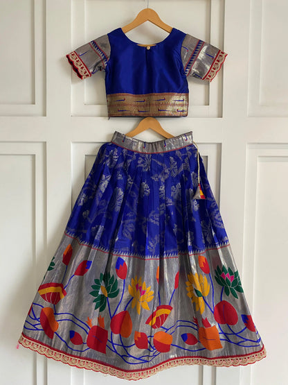 Kids Festive Paithani Lehenga Choli Set - Blue