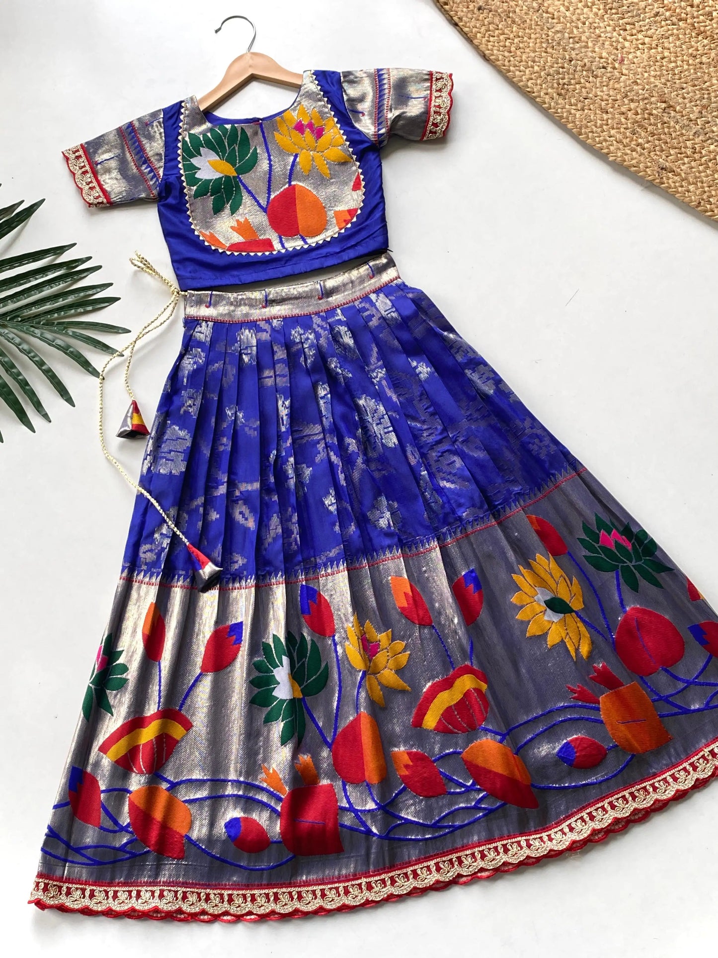 Kids Festive Paithani Lehenga Choli Set - Blue