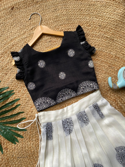 Kids Black & Ivory Printed Lehenga Choli