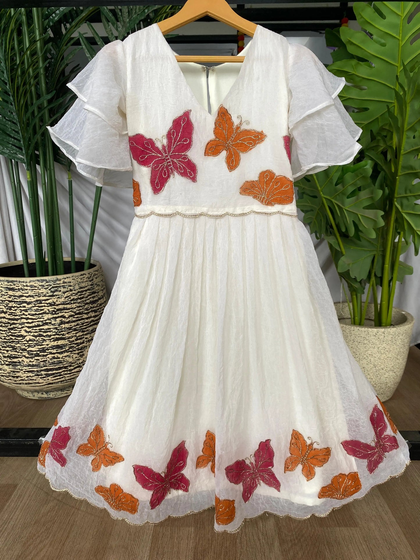 Kids Hand-Painted Butterfly Crush Organza Gown (1 Month–16 Years)