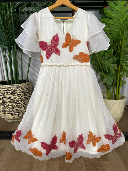 Kids Hand-Painted Butterfly Crush Organza Gown (1 Month–16 Years)