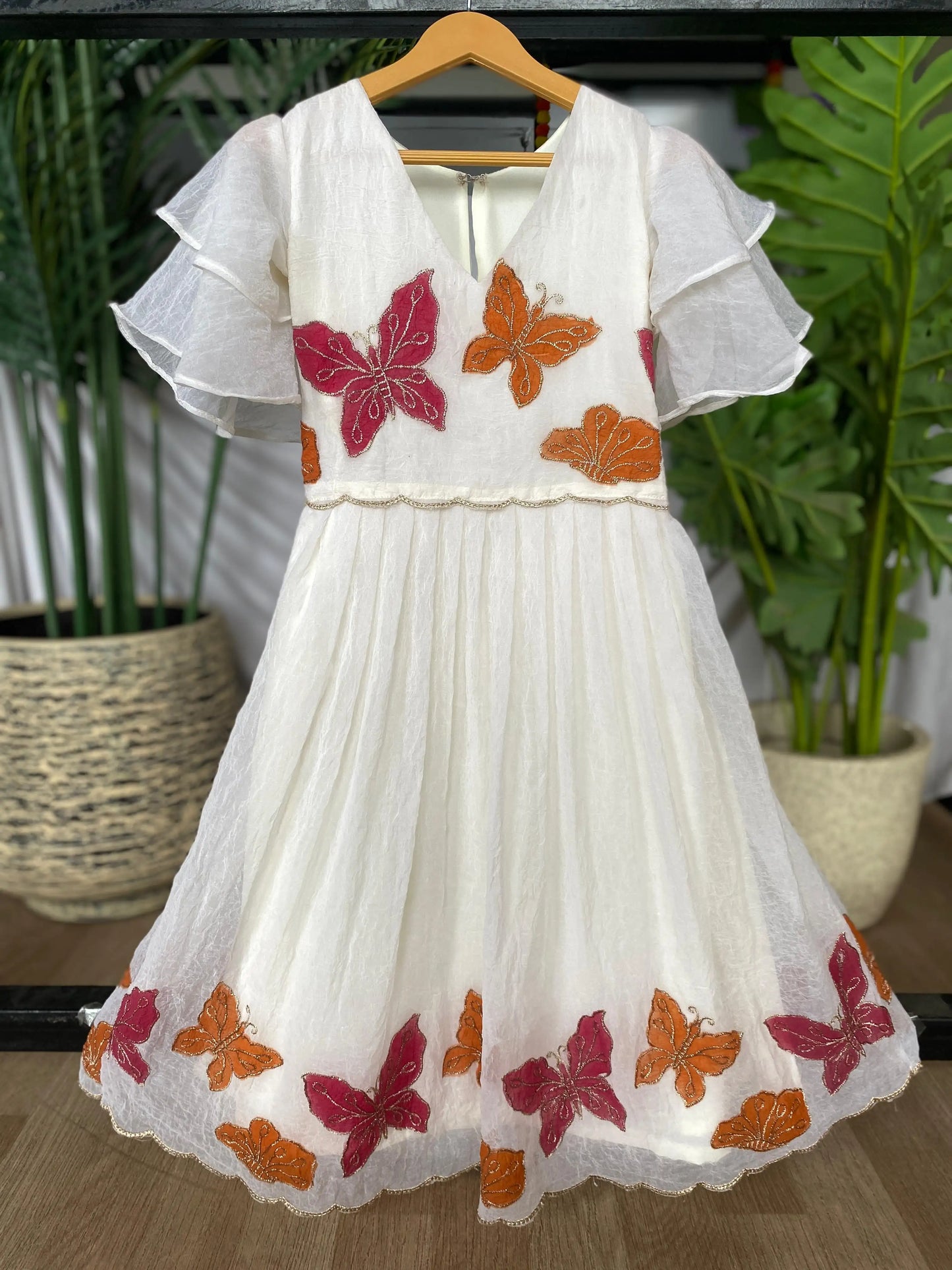 Kids Hand-Painted Butterfly Crush Organza Gown (1 Month–16 Years)