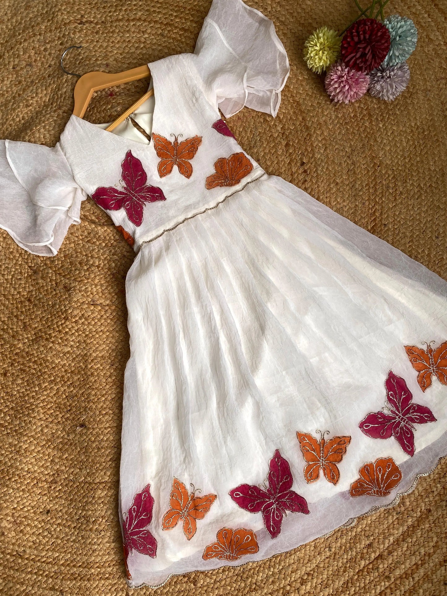 Kids Hand-Painted Butterfly Crush Organza Gown (1 Month–16 Years)