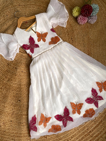 Kids Hand-Painted Butterfly Crush Organza Gown (1 Month–16 Years)