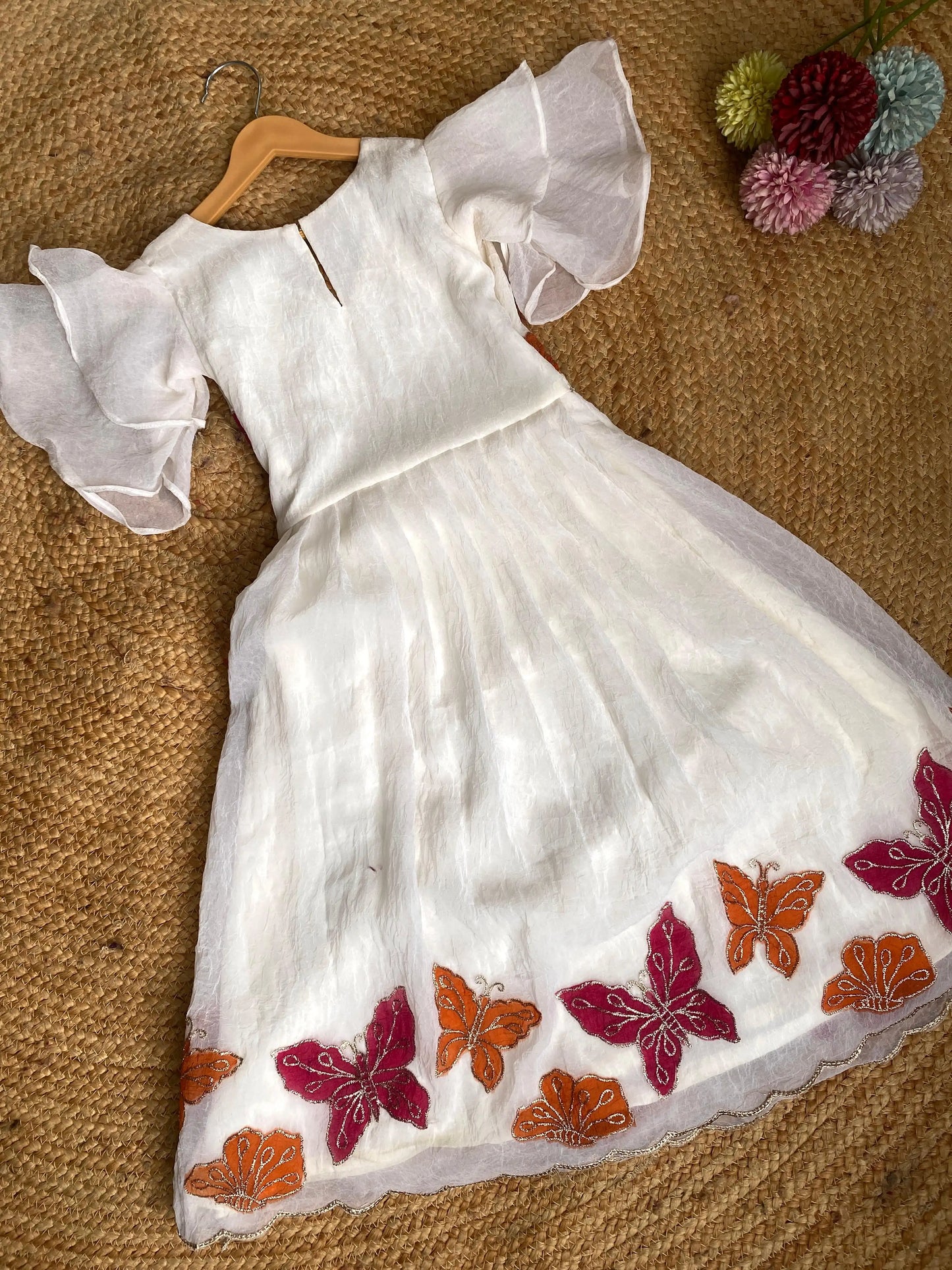 Kids Hand-Painted Butterfly Crush Organza Gown (1 Month–16 Years)