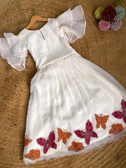 Kids Hand-Painted Butterfly Crush Organza Gown (1 Month–16 Years)