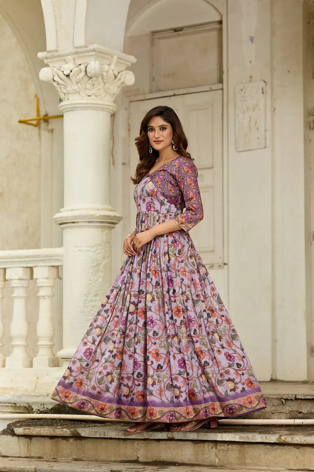 Latest Floral Printed Silk Blend Gown