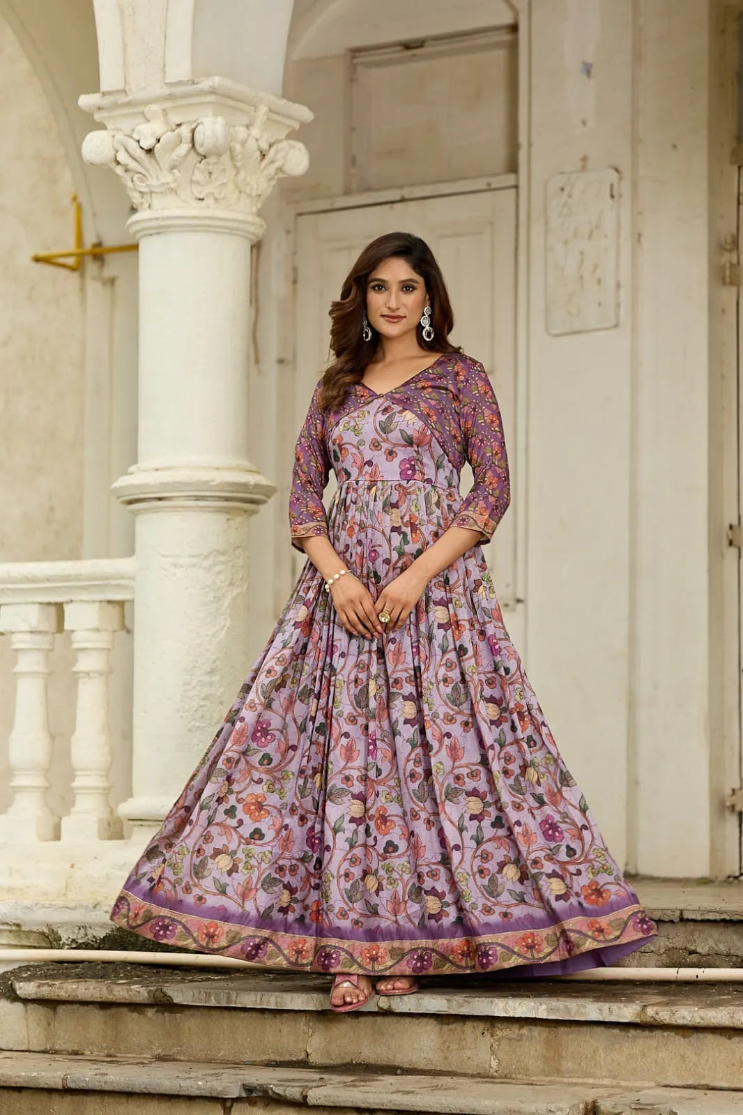 Latest Floral Printed Silk Blend Gown