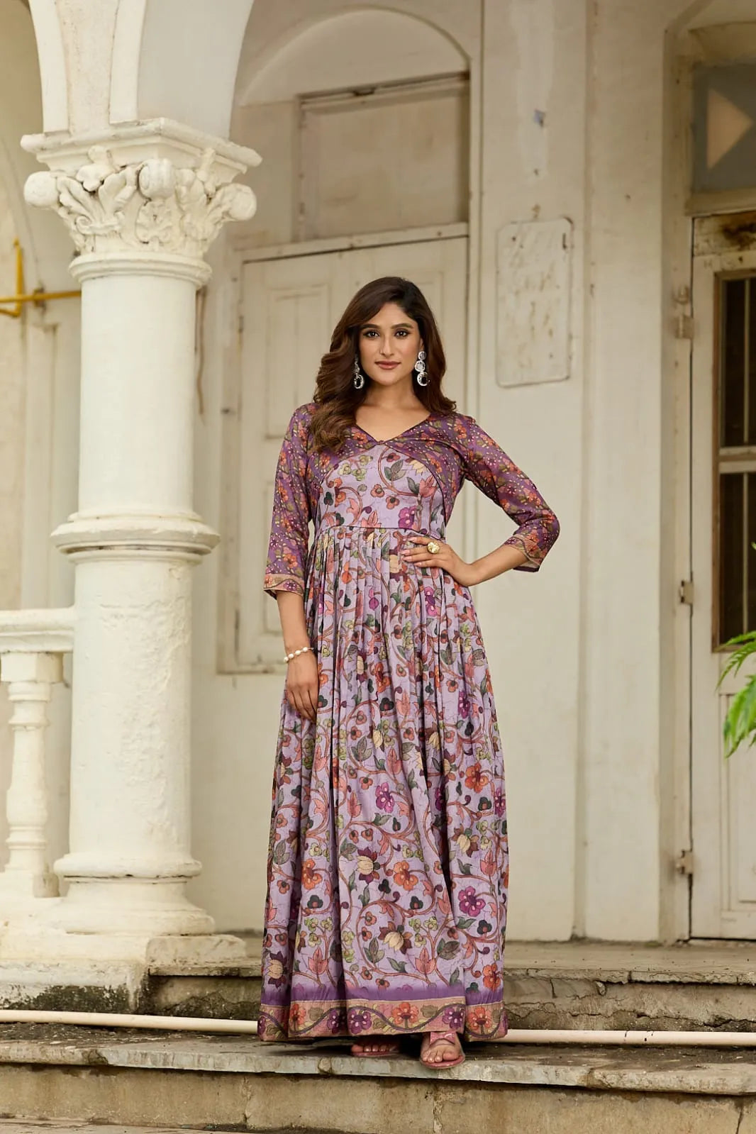 Latest Floral Printed Silk Blend Gown