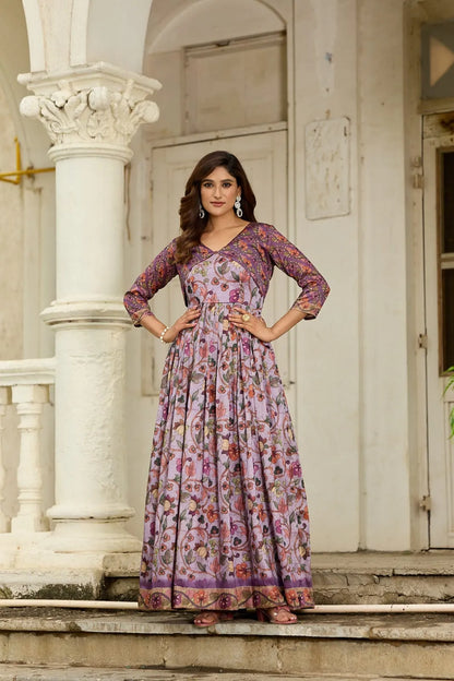 Latest Floral Printed Silk Blend Gown