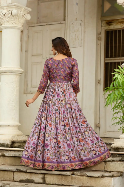 Latest Floral Printed Silk Blend Gown