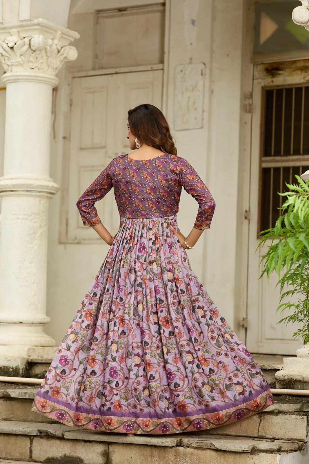 Latest Floral Printed Silk Blend Gown