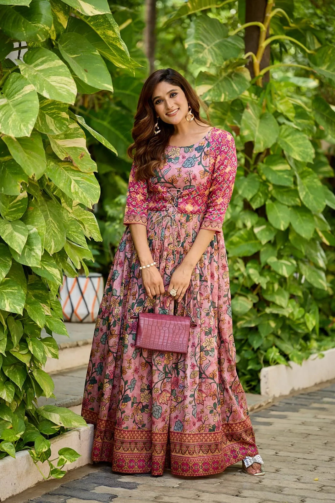 Silk Blend Gown with Attached Patola Print Jacket