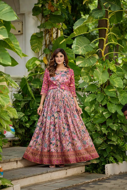 Silk Blend Gown with Attached Patola Print Jacket