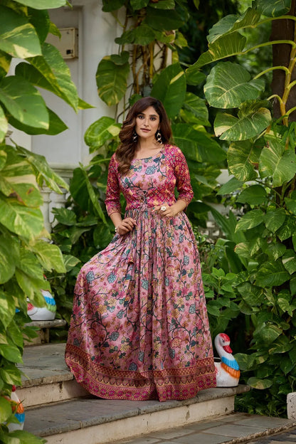 Silk Blend Gown with Attached Patola Print Jacket