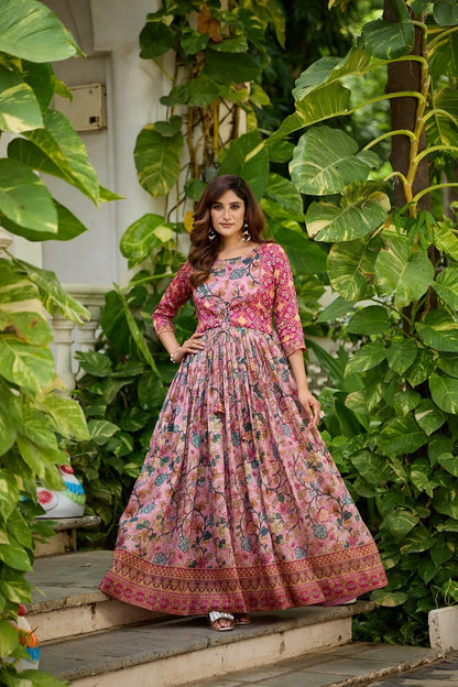 Silk Blend Gown with Attached Patola Print Jacket