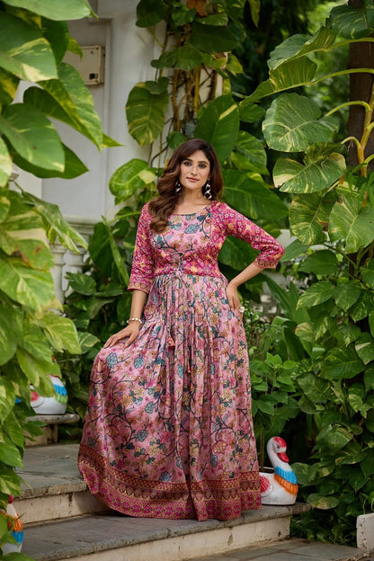 Silk Blend Gown with Attached Patola Print Jacket