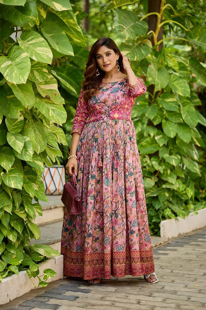 Silk Blend Gown with Attached Patola Print Jacket
