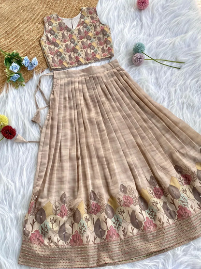 Kids Tussar Silk Embroidered Kantha Work Top Set - Cream