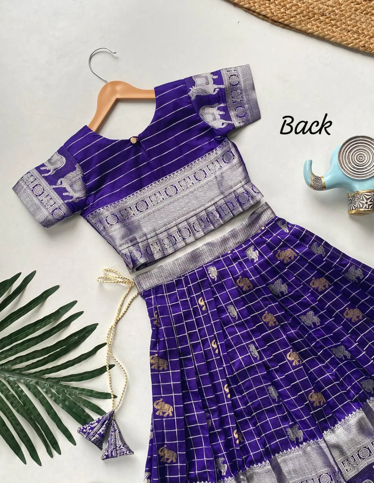 Kids Kanchipuram Silk Lehenga Choli Set - Blue