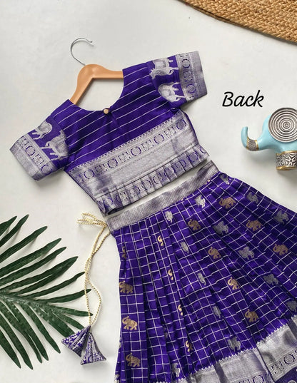 Kids Kanchipuram Silk Lehenga Choli Set - Blue