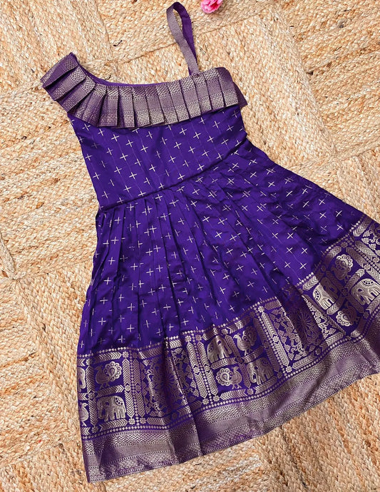 Kids Paithani Silk One-Shoulder Dress - Blue