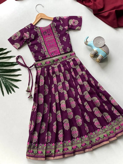Girls Printed Cotton Lehenga Choli Set