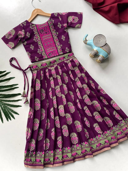 Girls Printed Cotton Lehenga Choli Set
