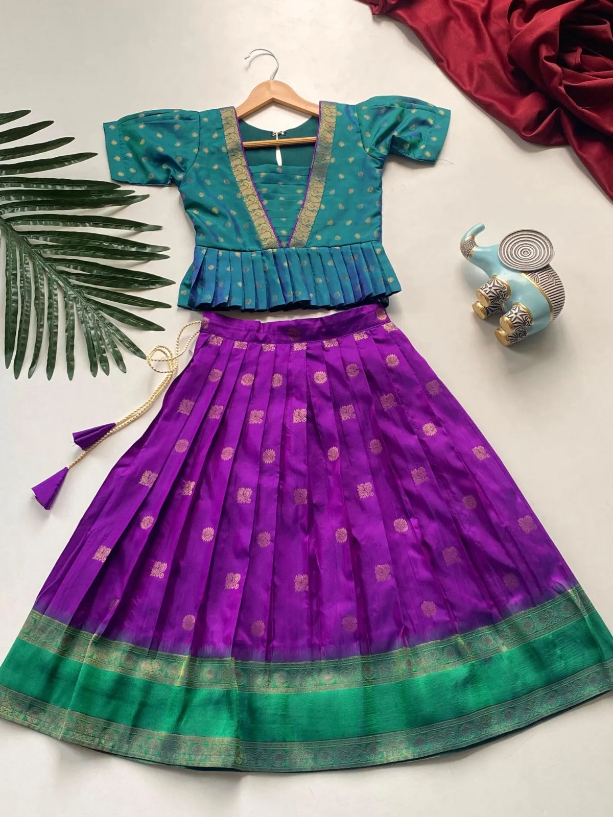 Kids Soft Silk Lehenga Choli Set - Purple